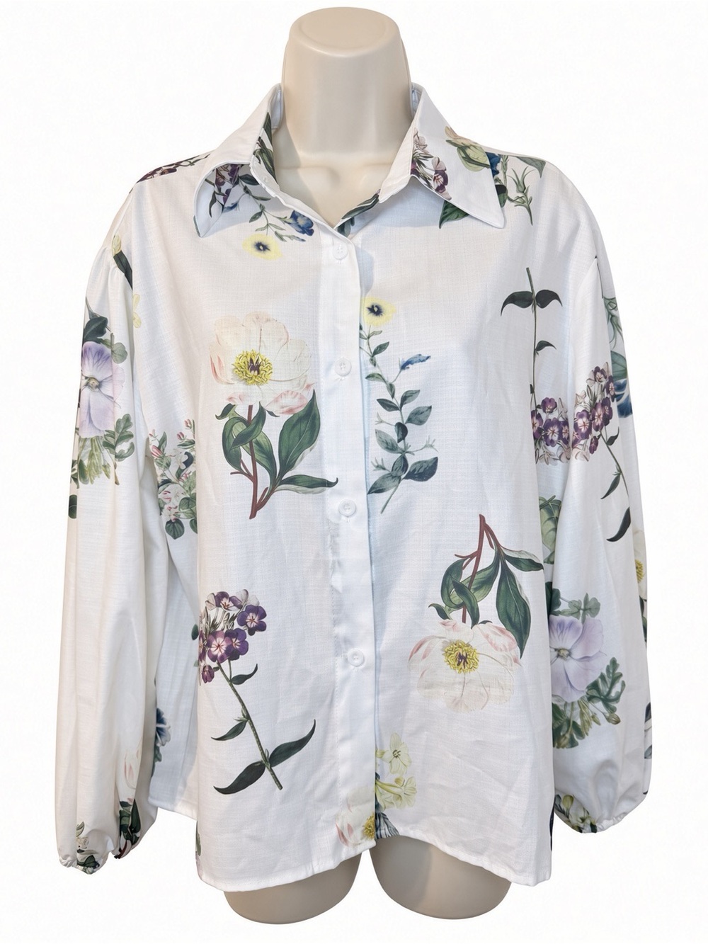 Duchessa Floral Linen Blend Shirt S NWT Botanical Print Long Sleeve